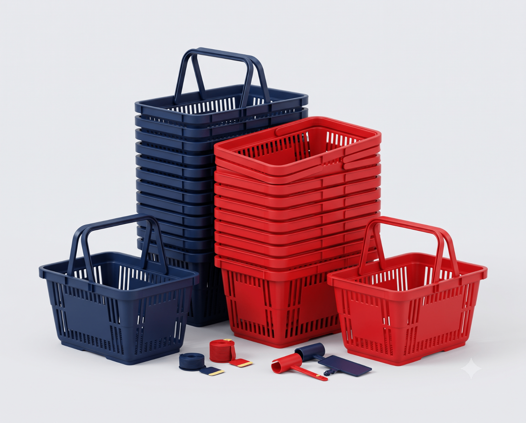 Cestas de compras azul-marinho e vermelho
